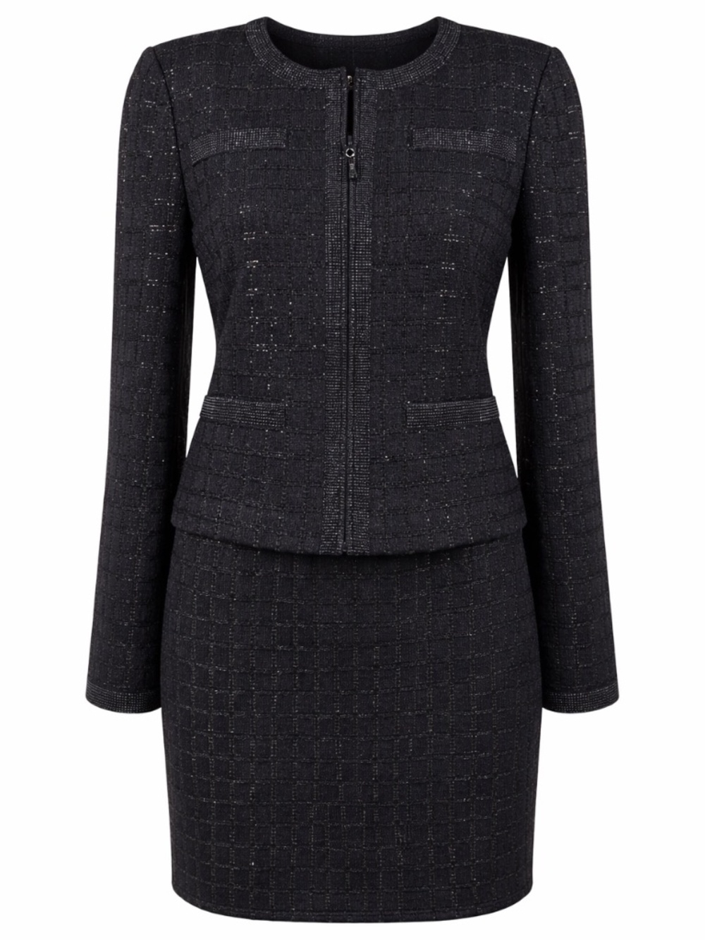 St John Evening Santana Knit Skirt Suit Set Black Metallic Sparkle Size 4 USA - Picture 5 of 14